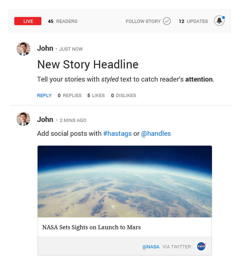 Viafoura Live Stories - Rich Text Capabilities