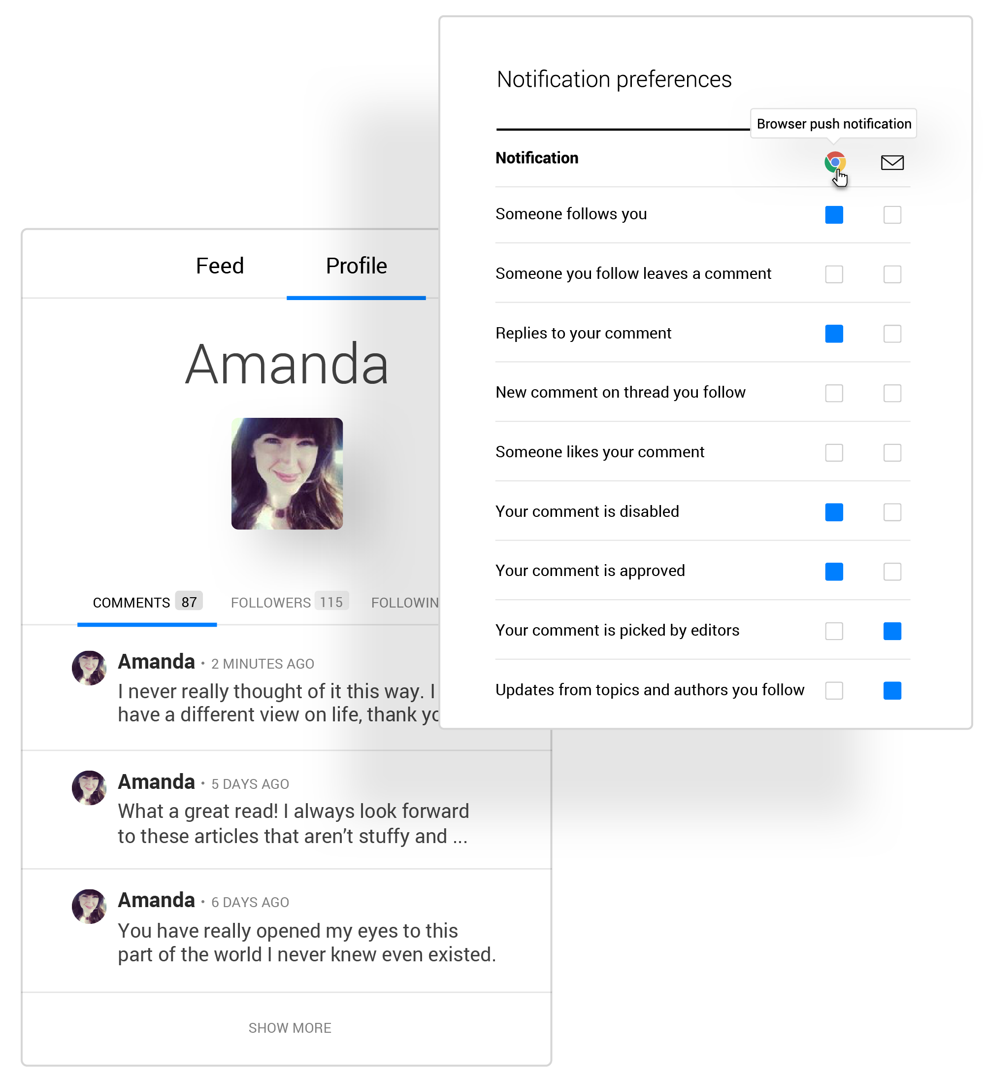 Viafoura Preference Center and User Profile